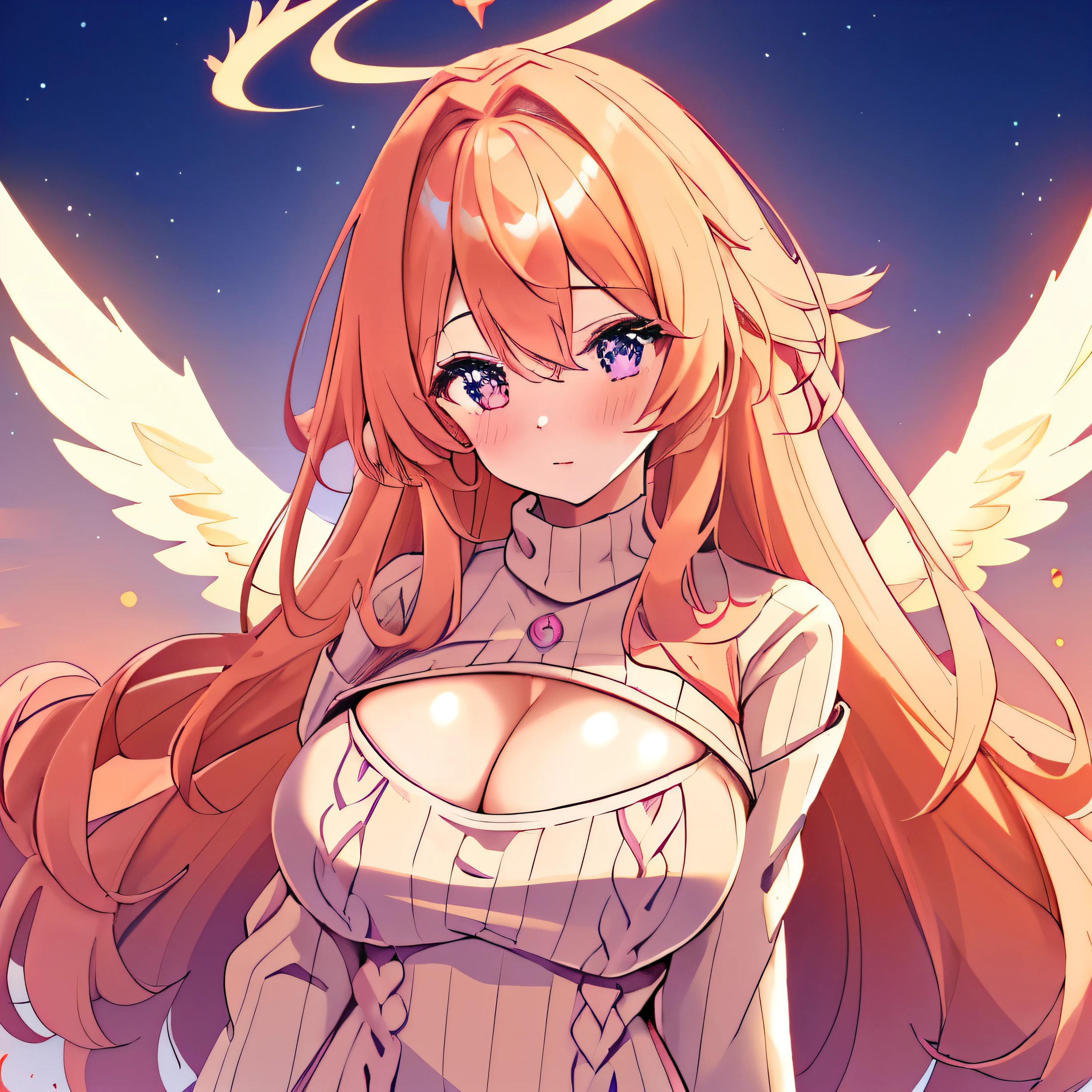 Anime girl with angel wings and a big breast - SeaArt AI