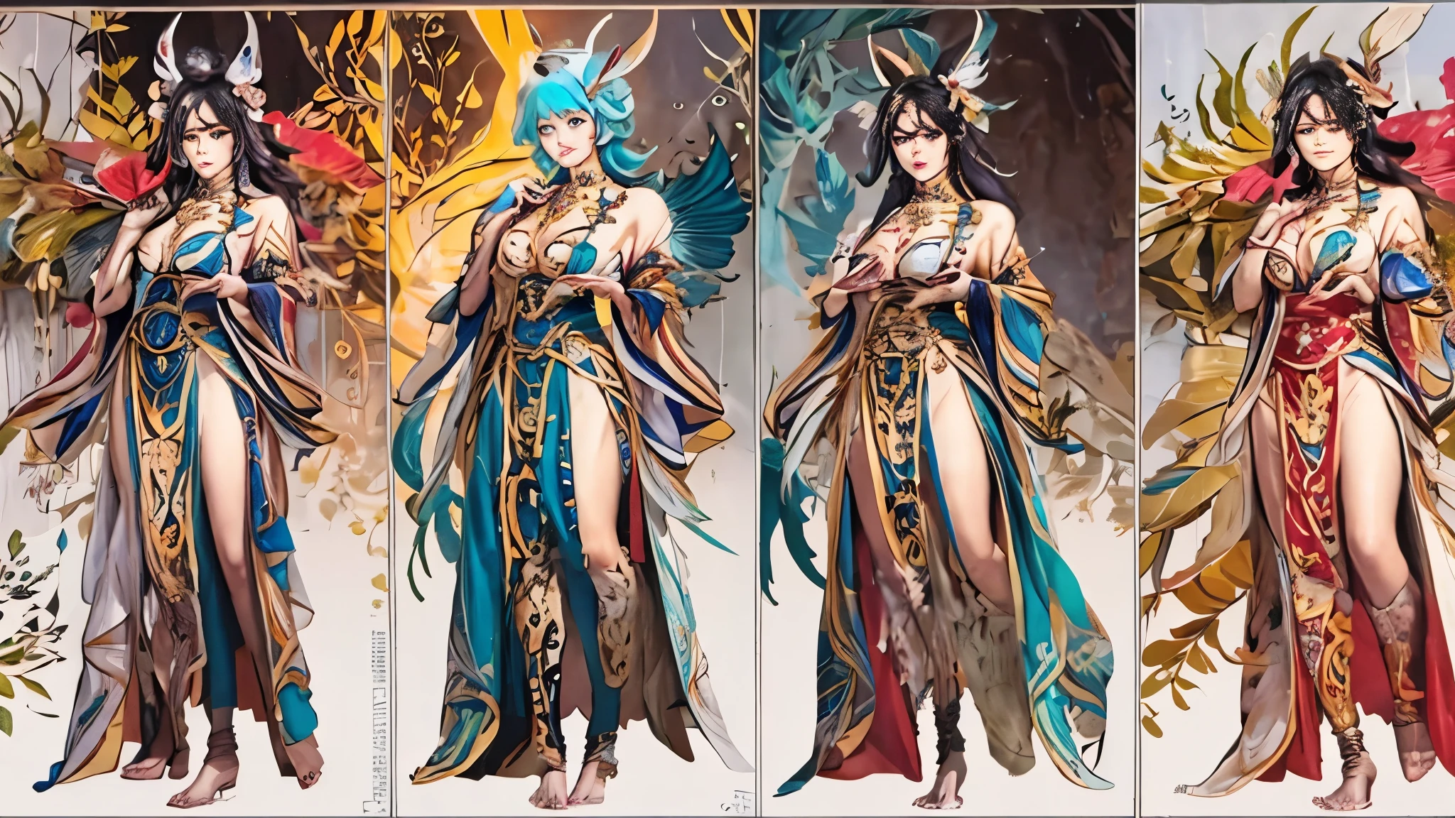 In the beautiful illustration of this super-grand scene，The ultra-distant lens shows us（More than eight distinctive characters：9.9），They have distinct personalities and are lively and interesting。from（A radiant angelic character from heaven：6.6），arrive（A nightmare character surrounded by flames：6.6）、再arrive（A wind fairy character dancing in the air：6.6）、再arrive有（A one-man character surrounded by lightning：6.6），arrive（A mechanical character with a metallic luster：6.6）、再arrive（A powerful character with colorful dragon scale leather：6.6）、再arrive（A slender character with elegance and agility：6.6）Gracefully wears a flower crown、arrive（A seductive and charming tiefling character：6.6）、再arrive（A succubus character with an indescribable sexiness：6.6）。Each character fully demonstrates his or her unique style。The illustration uses advanced artistic techniques and tools，（Use nesting、Weaving、Splicing、perspective、arrangement、grouping、Storyboards and other methods，通过几何arrangement将场景分为不同部分：9.9），Each part corresponds to a role，from而更有效地利用了空间。Through Midjourney's advanced brush tools、Color palette、Material packs和模型包、Texture tools，Exquisite props are designed for each character to increase racial characteristics、Clothing and physical features，（Enhances the character's personality and visual appeal：2.5），The scenery in the illustrations is stunning，There are changing skies、rainbow、aurora、Stars and Moon。Incorporating iconic landmarks such as Mount Everest，and fireworks、Tranquil Lake、Natural and urban elements of waves and neon lights，Creates a magical atmosphere，Characters showcase their unique abilities and equipment in a variety of environments，This is true even in extreme alien landscapes。（Use Midjourney's tools、Material packs、Texture tools、The color palette makes depicting details vivid and realistic：9.9），from复杂的发型和以及不同的种族特质、Body、Appearance features、服装arrive真实的纹理，This greatly enhances the realism of the characters and surroundings，The fusion of multiple art styles adds dynamism to the character&#39;s movement at all angles，The overall visual experience is further enriched。The final illustration was described as a "masterpiece"，It has the characteristics of "best quality" and "realistic"，The details put into the creative process are shown、Level of creativity and craftsmanship。 hdr，（Reality，Masterpiece quality，Best quality）