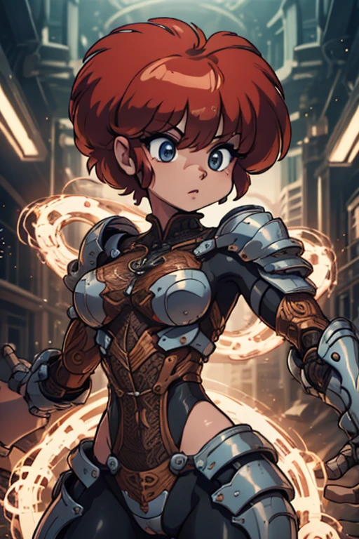 Ranmachan, short red hair, big breasts bouncing, Whole body, Mechanical armor