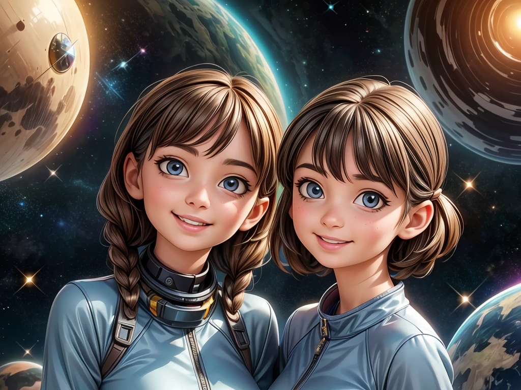 (best quality,4k,8k,highres,masterpiece:1.2),ultra-detailed,(realistic,photorealistic,photo-realistic:1.37),portraits,space,beautiful detailed eyes,beautiful detailed lips,extremely detailed eyes and face,longeyelashes,A girl and a Shiba Inu in space,cosmic landscape,deep space,sparkling stars,colorful nebulas,majestic galaxy,futuristic spacesuits,zero gravity,ethereal glow,interstellar adventure,vibrant colors,stellar backdrop,serene expression,exploring the unknown,astral beings,breathtaking view,outer space duo,peaceful coexistence,lunar terrain,solar system,interplanetary journey,stardust,space exploration,harmonious bond,starry-eyed wonders,distant constellations,dog's playful curiosity,limitless possibilities,celestial harmony,cosmic companions