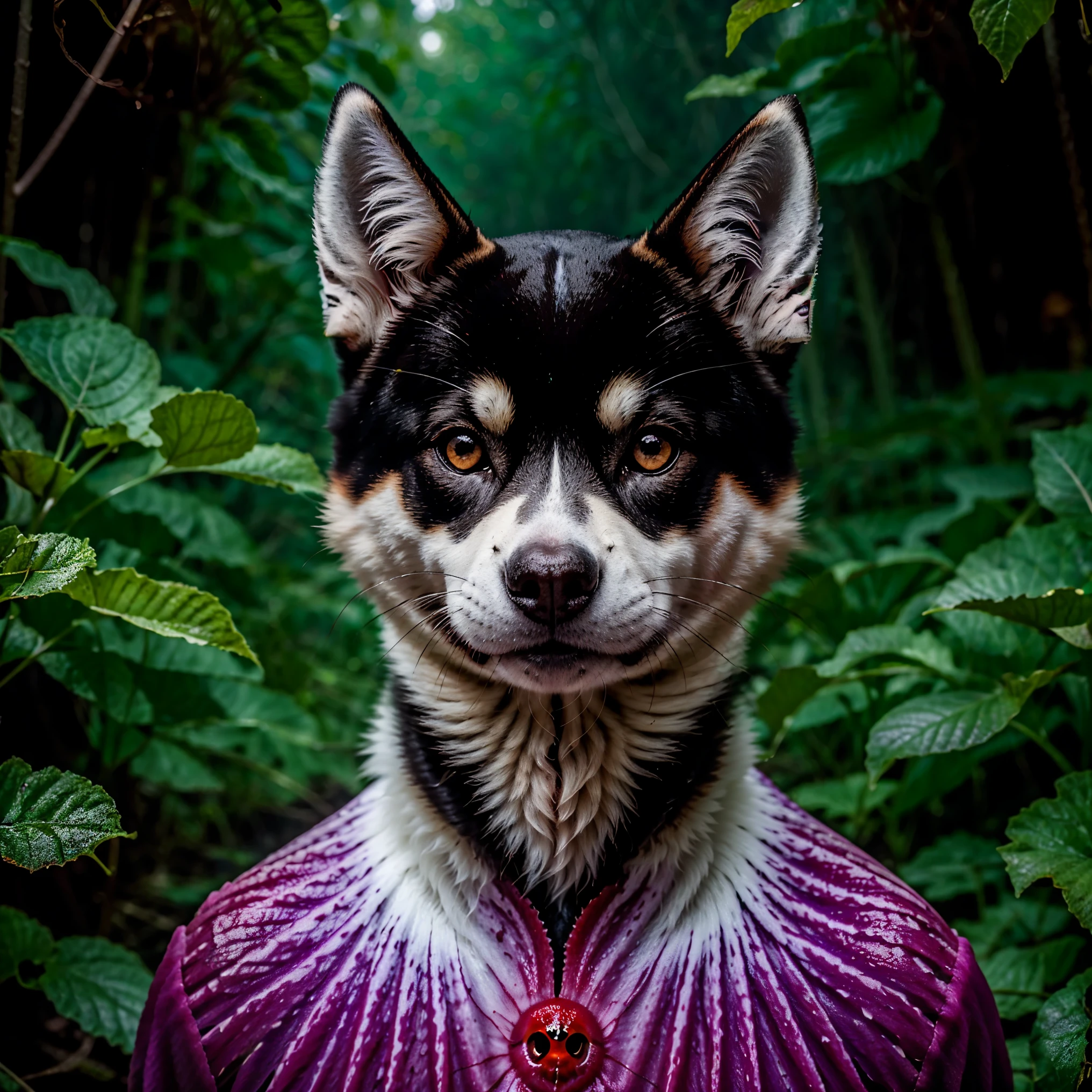 Plante magique Shiba Inu des abysses, Shiba Inu,Des yeux rouge sang regardent les morts，enchantement，étonnant，la terreur，ezh，