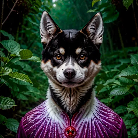 Magic plantloody Shiba Inu from the abyss, Shiba Inu,Blood-red eye stare at the dead，Enchantment，uncanny，terror，ezh，