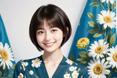 215 Short Hair, 20-year-old woman, A kind smile, Floral