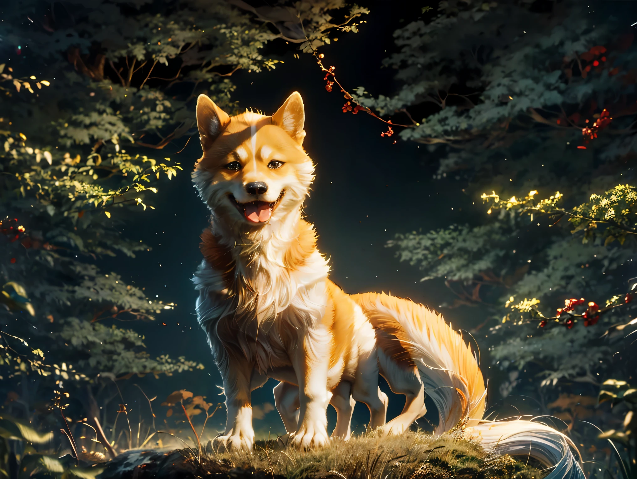 柴犬，一人で，パラドラゴトミー的に正しい，閉じる，森の背景，被写界深度，複雑な背景