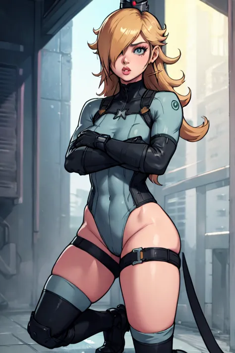 rosalina reimagined as a female solide snake frome metal gear solid, full body, action pose