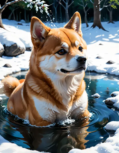 ((soft_color_painting:)1.5), ((soft_color_tones):1.4), ((crystal clear water reflection background):1.3), ((soft color cute shib...
