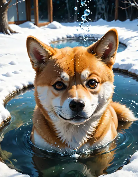 ((soft_color_painting:)1.5), ((soft_color_tones):1.4), ((crystal clear water reflection background):1.3), ((soft color cute shib...