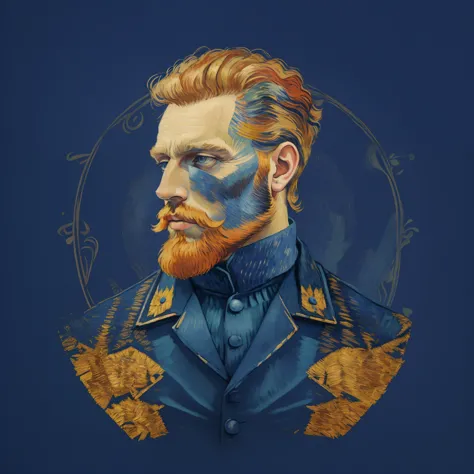 um close up de um homem com barba e barba, Estilo Vincent van Gogh, Estilo de arte Van Gogh, em estilo de van gogh, Estilo de Va...