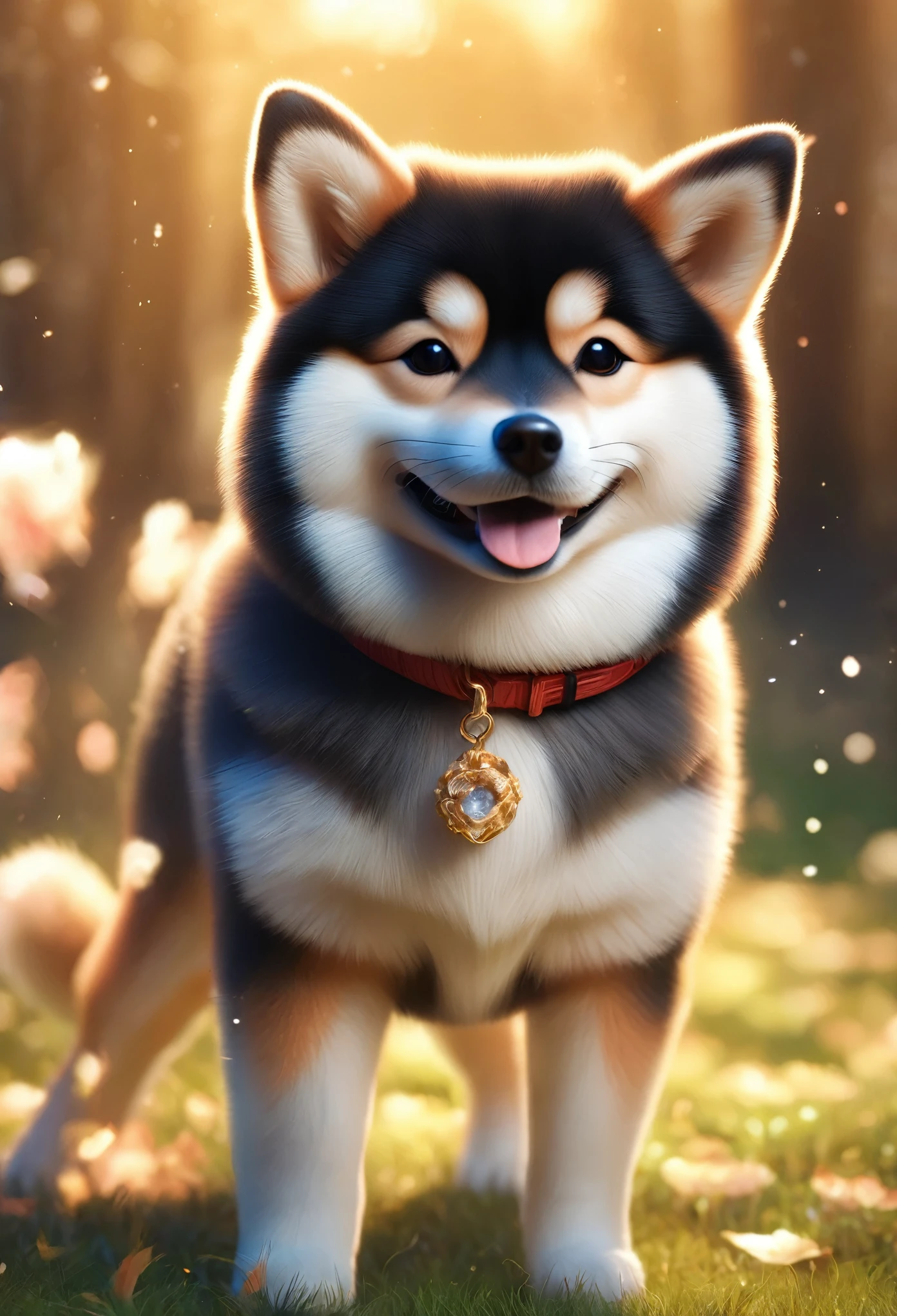Cute Shiba Inu greets viewers, Pierre＝Art by Auguste Renoir and Jeremy Mann, (Viewpoint angle:1.2), Realistic, Ray Tracing, Beautiful lighting,masterpiece
