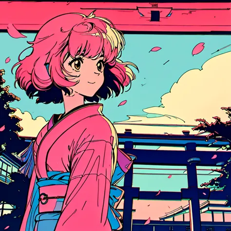 master piece, City Pop style, Pink Hair, fluffy bob cut, wearing headphones, shoulder length, alone, Futuristic, yet, lofi, retr...