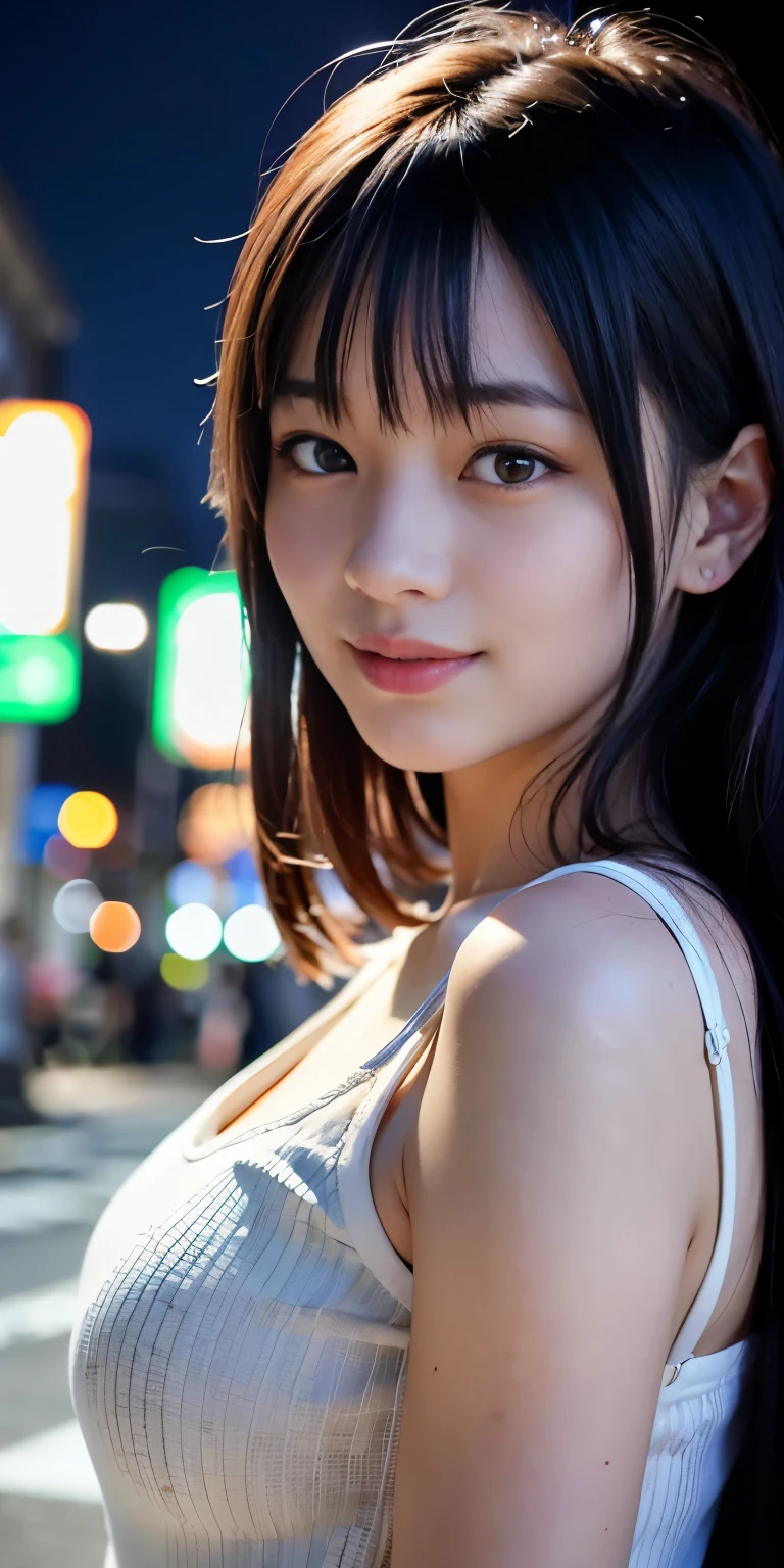 Arafed asian woman with long hair and a white tank top - SeaArt AI