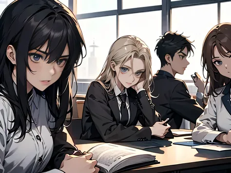 A group of students sitting and studying in the classroom，Group of 2，（Huge crowds of people:1.5），（Shocked expression:1.5），Anime ...