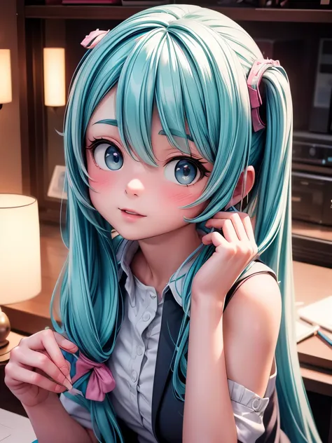 (masterpiece、highest quality、highest quality、Official Art、Beautiful and beautiful:1.2)、(One girl:1.3)Hatsune Miku、Twin tails,Big...