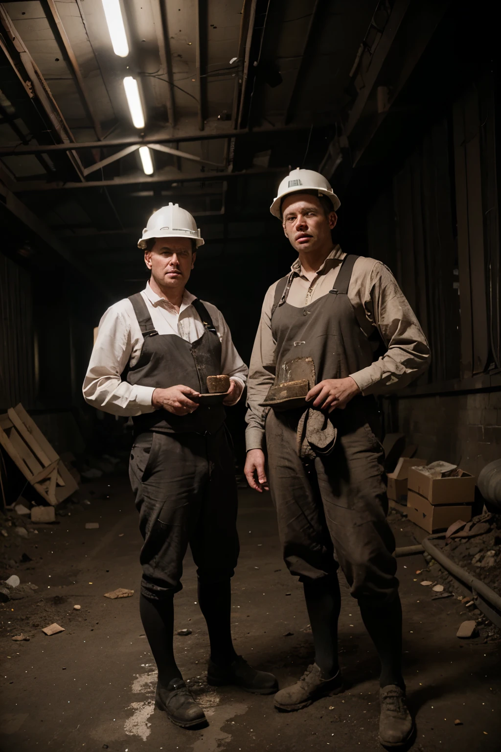 رجلان يعملان داخل مناجم الفحم في العصر الفيكتوري