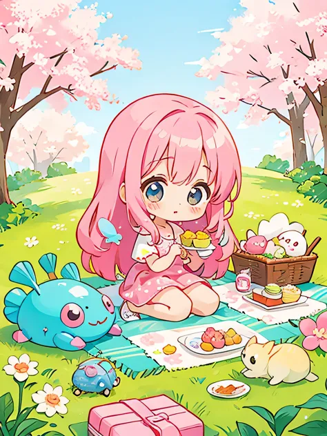 Momoko Sakura Style, Kawaii Design, The most beautiful girl of all time、Chibi, Cute and colorful pillbug parent and 、picnic