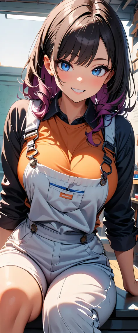 (highest quality:1.2, Very detailed, Latest, Vibrant, Ultra-high resolution, High Contrast, masterpiece:1.2, highest quality, Best aesthetics), Beautiful female mechanic, sexy, Work clothes, Overalls, Best Body Line, Beautiful detailed eyes, A professional...