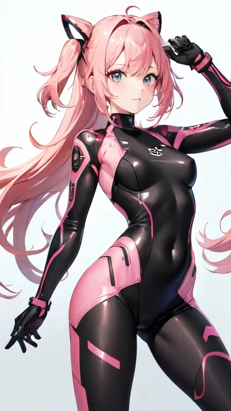 （Highest quality）Remove all background，1 girl，Pink Hair（Highlights）（Strip dyeing）,Tights combat suit，Waist，The lowest point you ...