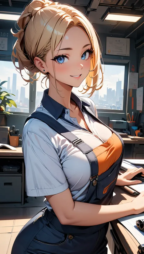 (highest quality:1.2, Very detailed, Latest, Vibrant, Ultra-high resolution, High Contrast, masterpiece:1.2, highest quality, Best aesthetics), Beautiful female mechanic, sexy, Work clothes, Overalls, Best Body Line, Beautiful detailed eyes, A professional...