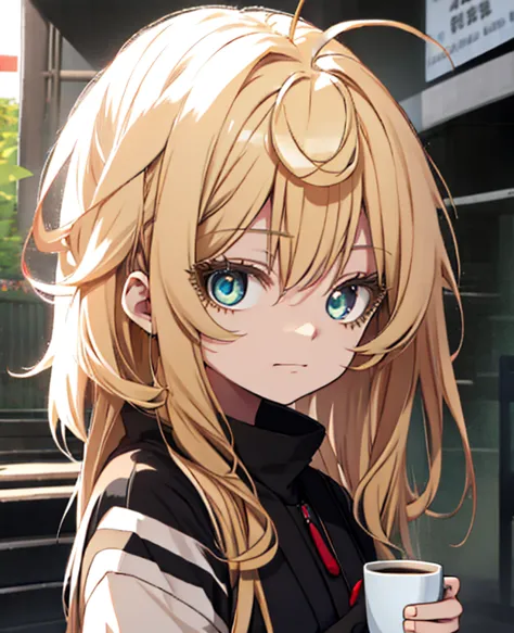 There is a 23-year-old girl holding a cup of coffee in her hand, Nice face girl, Cute natural anime face, He has a nice face - s...