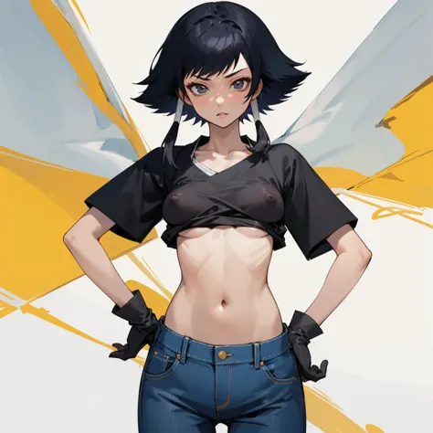 ((highest quality)), ((masterpiece)), (familiar),  bleach,soi fon, 1 girl, alone,  erect nipples, black hair,slanted eyes, black...