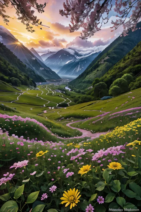 Step into a realm of unparalleled beauty with hyper-realistic depictions of Uttarakhand's Valley of Flowers, where every frame i...