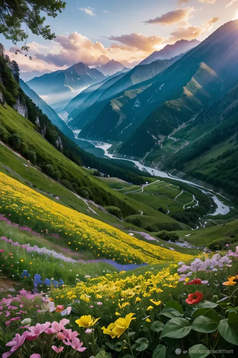 Step into a realm of unparalleled beauty with hyper-realistic depictions of Uttarakhand's Valley of Flowers, where every frame i...