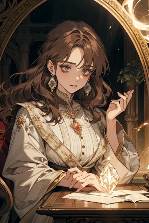 The Old Woman of the Wizard of Light, , Long side-swept bangs wavy light brown hair, Crystal Eyes, Ethnic Earrings, Fashion Out ...
