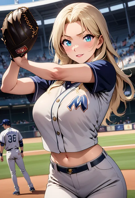 Female baseball player pitching，Batting dynamics，Correct ergonomics（1.5），masterpiece，top quality，Ultra wide-angle lens（1.5)（Real...