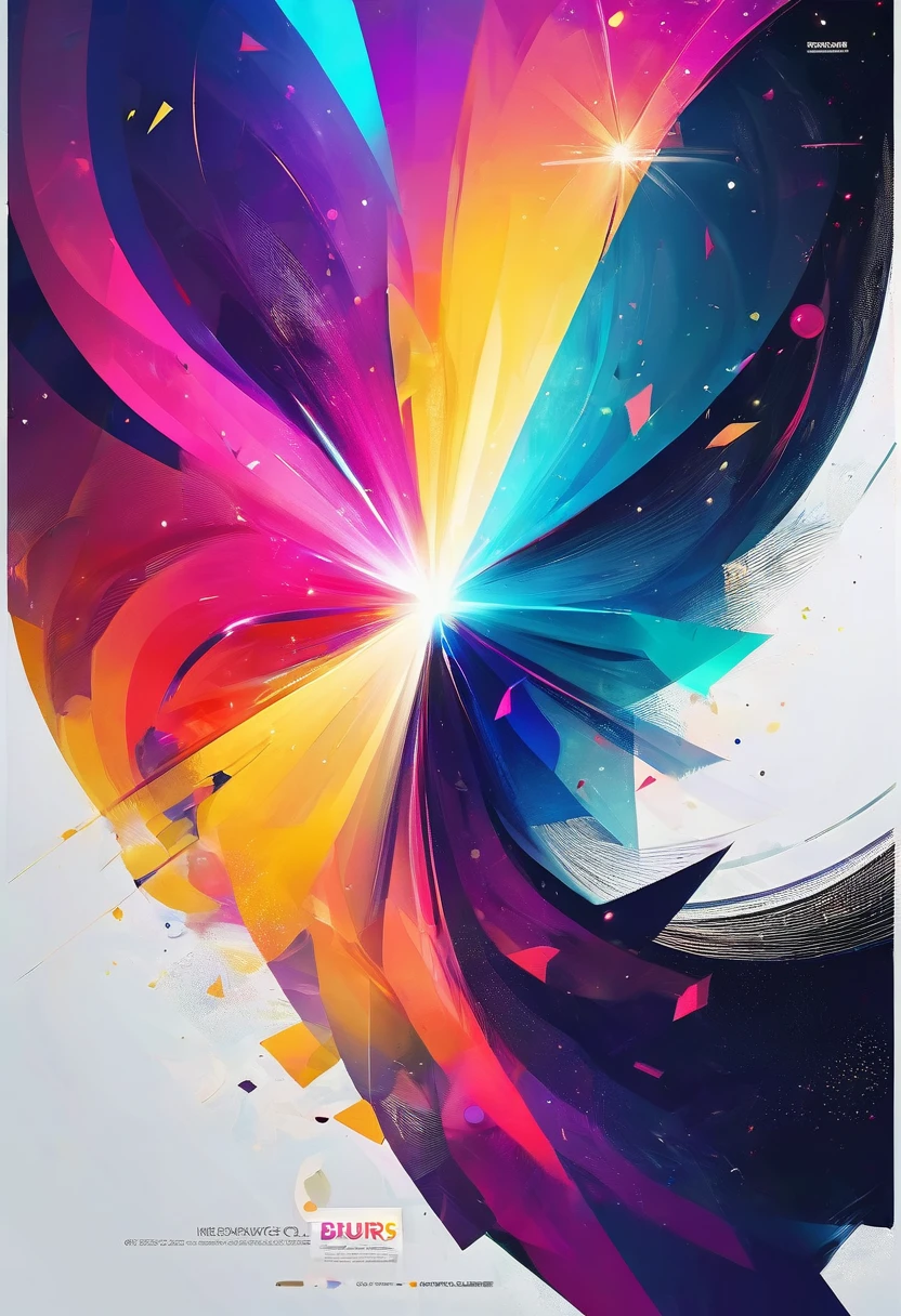 Create a futuristic event poster background with metallic textures, bright bursts and dynamic geometric shapes, dans une palette de couleurs froides.