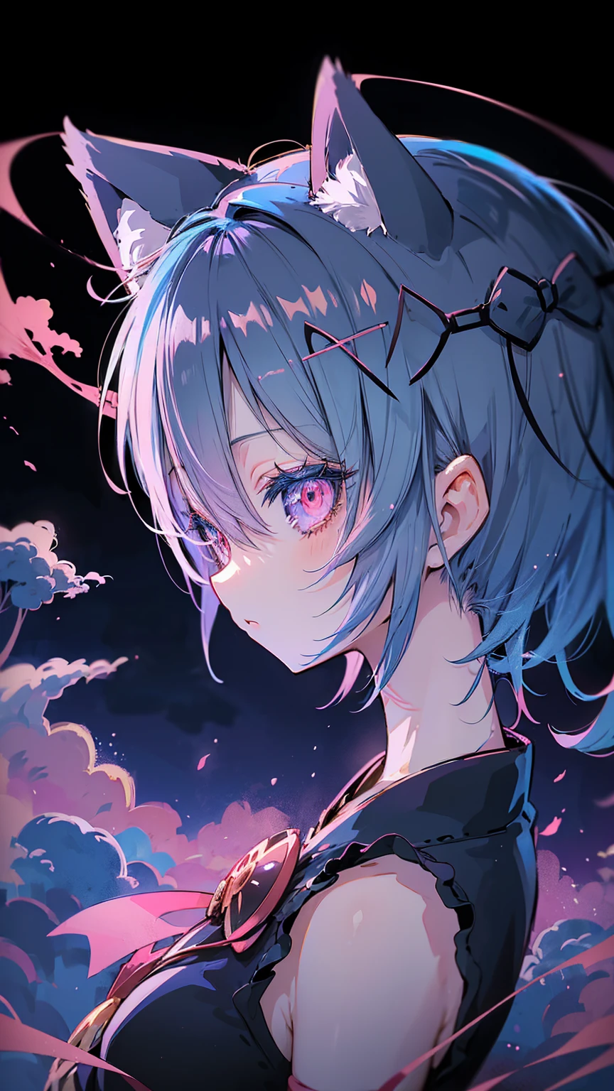 garota anime com cabelo azul e orelhas com orelhas de gato, estilo anime 2d, ayanami, 2 d anime, estilo de arte anime moe, por Shitao, rem rezero, estilo anime 4k, arte 2d, arte 2d, perfil de garota de anime, dos arknights, por Puru, nenhum tipo, por Kamagurka, Também