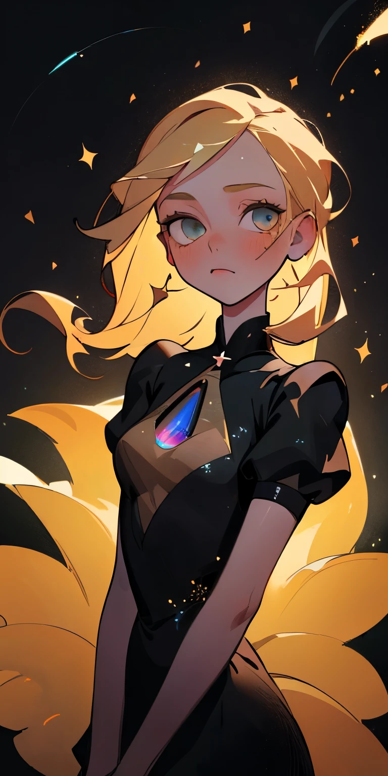 A cartoon girl with blonde hair and a black dress - SeaArt AI