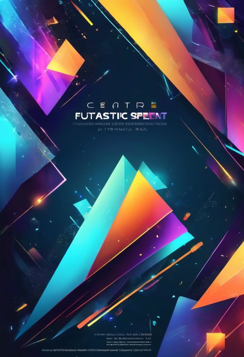 Create a futuristic event poster background with metallic textures, luminous flashes and dynamic geometric shapes, in a cool color palette.