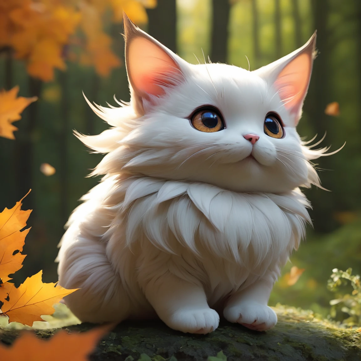 スコア_9, スコア_8_上, スコア_7_上, スコア_6_上, スコア_5_上, スコア_4_上,超高解像度, 
秋の森の中の愛らしい猫のような生き物の大きな目