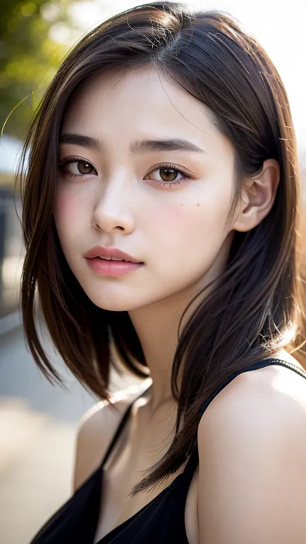 With the alleys of Kyoto in the background、18-year-old girl、independent、look forward to、Light eye makeup、Brown Hair Color、flat 、...