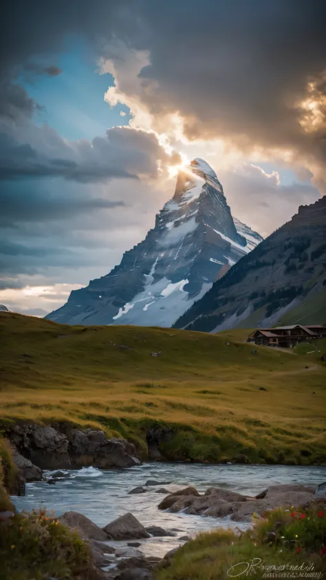 the matterhorn under a cloudy sky