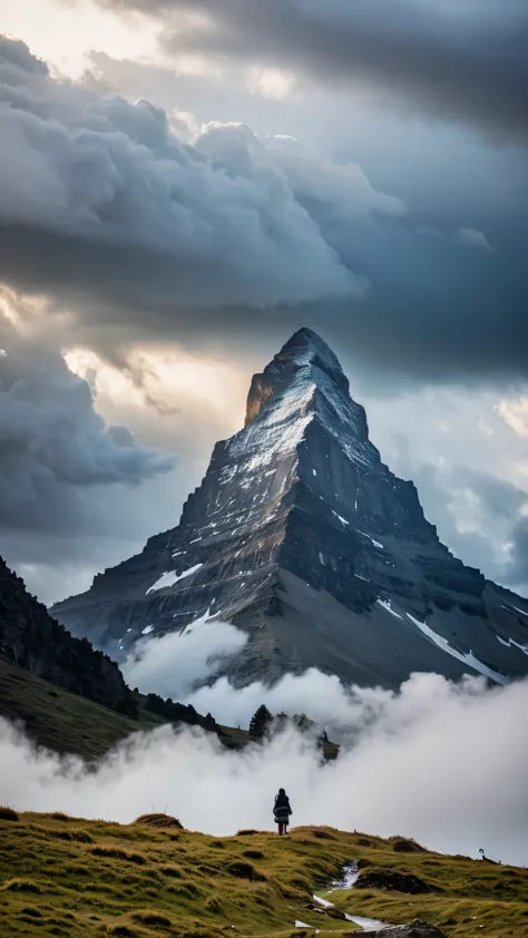 the matterhorn under a cloudy sky