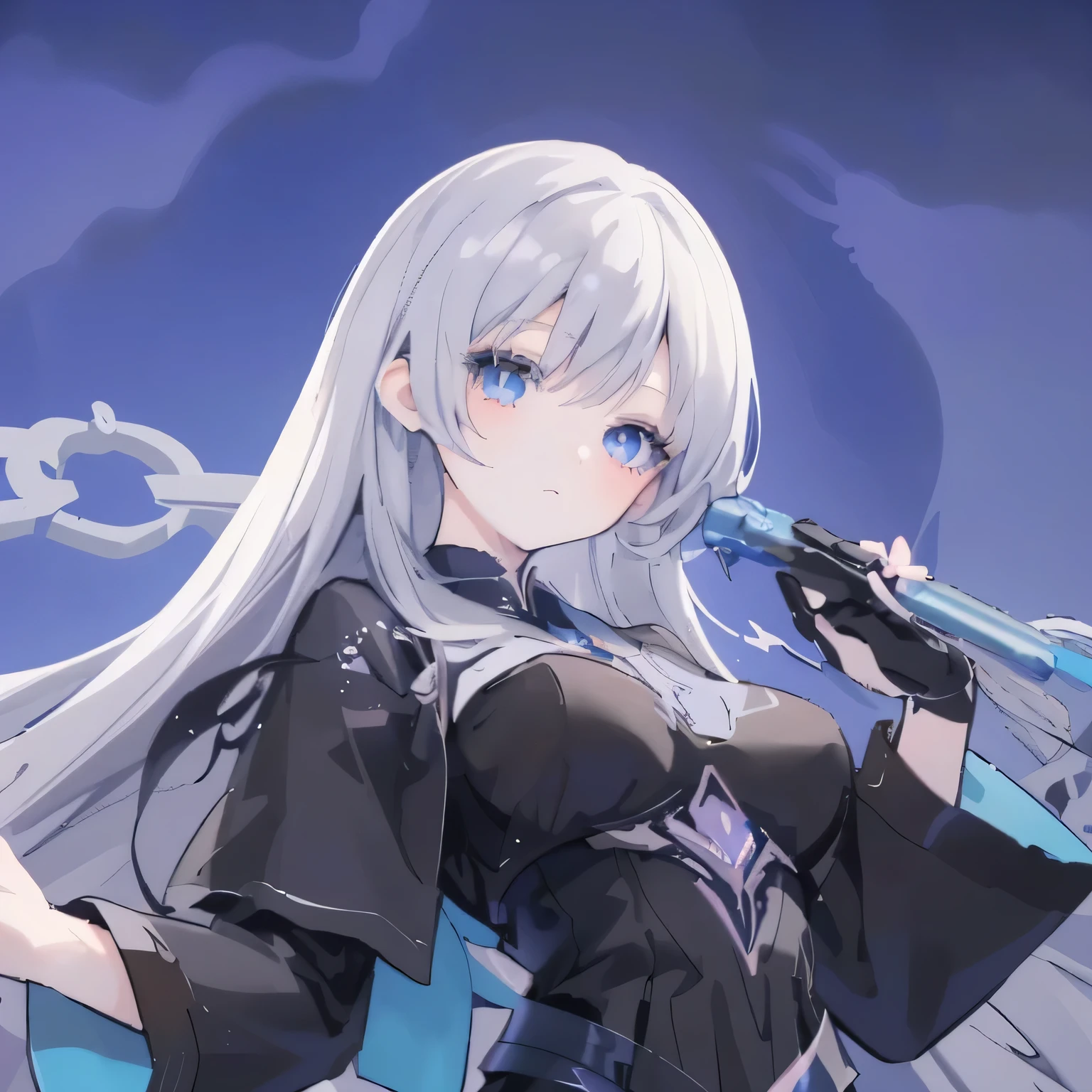 With long grey hair、blue eyes，Wearing a beautiful black dress, anime art wallpaper 8 k, Anime Wallpaper, Anime style 4k, Anime Art Wallpaper 4K, anime art wallpaper 4k, Beautiful anime style, Beautiful anime girl, long hair anime girl, Cute anime girl, Anime Wallpaper4k