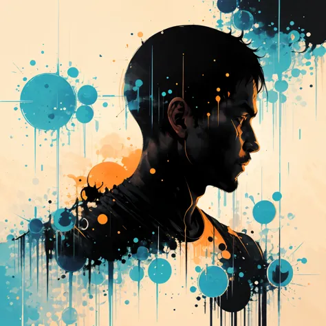 Male silhouette:athlete:dynamic pose:profile,Ink splash,Bold colors,dynamically,colorful,An abstract painting that looks like a ...
