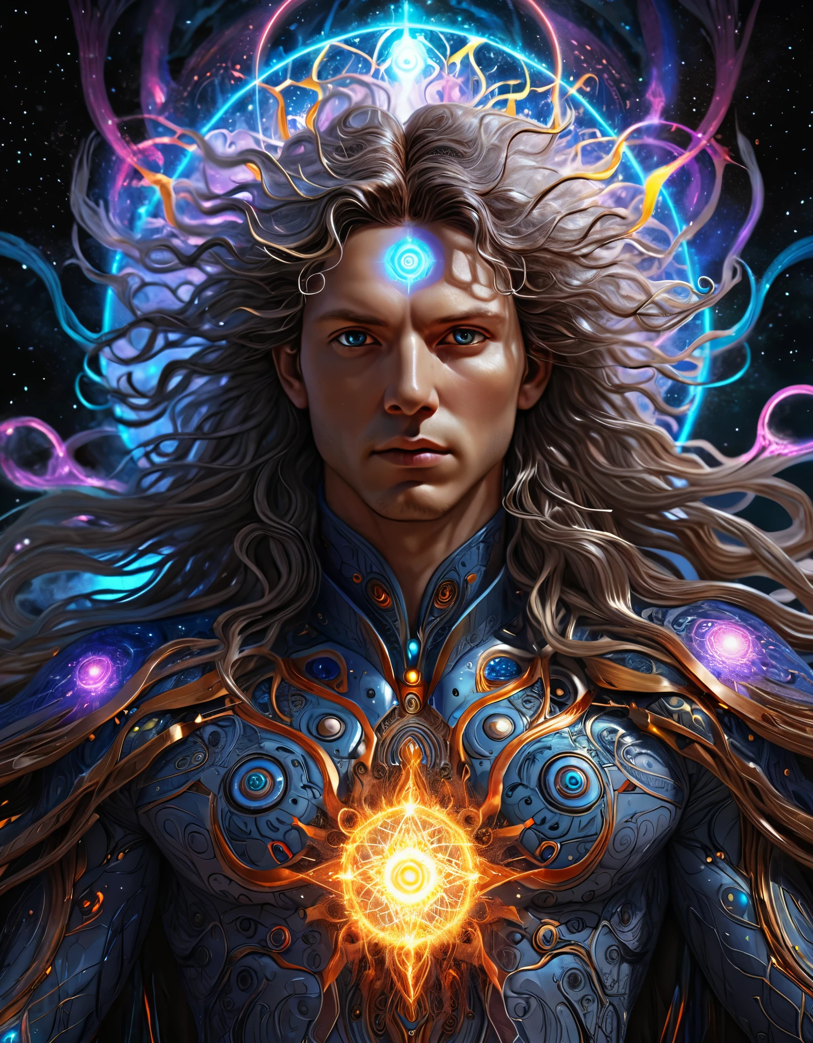 estômago, metatron, esplêndido, Magnífico, pintura digital, Estilo realista, texturas detalhadas, cores vibrantes, Iluminação dinâmica, alto contraste, Ultra-detalhado, presença poderosa, olhos intensos, Cabelo esvoaçante, design intrincado, aura divina, atmosfera etérea, padrões intrincados, Inspirador, grandeza, celestial, sobrenatural, majestoso, celestial, místico, energia cósmica