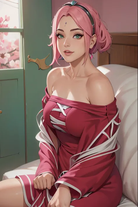 (((vestido sexy con hombros descubiertos))), obra maestra， la mejor calidad en el mejor de los casos， 1 chica， sakura haruno， ((...