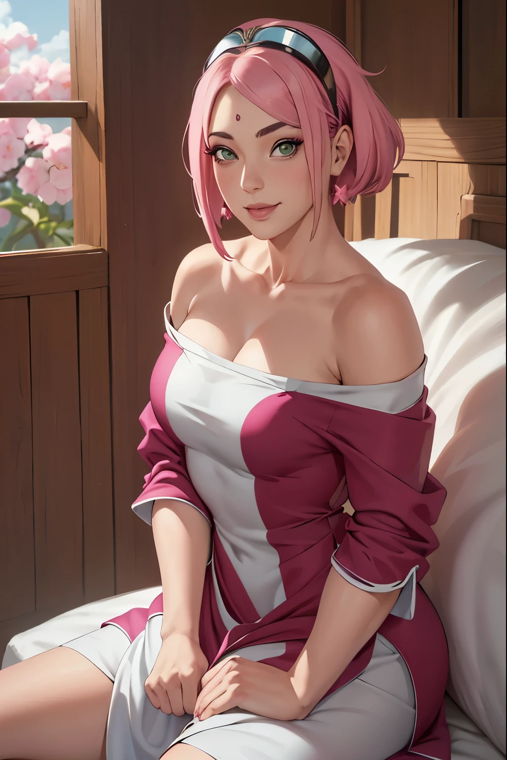 (((vestido sexy con hombros descubiertos))), Obra maestra， La mejor calidad en el mejor de los casos， 1 chica， sakura haruno， (((senos enormes)))，((hombros desnudos))，（((((escote)))))，（Primer plano de la parte superior del cuerpo)，sexy，Es tímido，sonrisa，con cabello rosado， Pelo largo blanquecino， （ojos verdes:1.4)， protección de la frente， Los cerezos，Cerezos en flor volando, ((((Figura tetona)))), :1.1, :1.1, ahegao:1.1,(enorme, Grande  ),Media cremallera, mostrando sus Grandes tetas, Mirando al espectador, Hermosos ojos, sonrisa seductora sexy, belleza sensual, suela de niña, tetas perfectas
