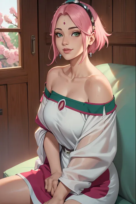 (((vestido sexy con hombros descubiertos))), Obra maestra， La mejor calidad en el mejor de los casos， 1 chica， sakura haruno， ((...