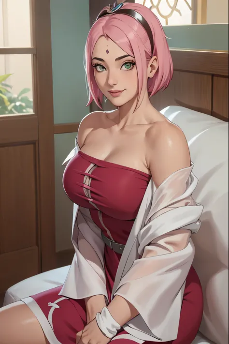 (((vestido sexy con hombros descubiertos))), Obra maestra， La mejor calidad en el mejor de los casos， 1 chica， sakura haruno， ((...