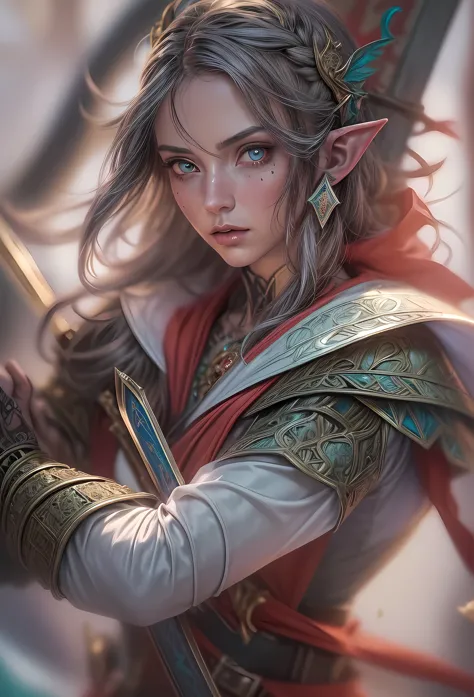 speedpainting a picture of a female elf (intense details, Masterpiece, best quality: 1.5) fantasy swashbuckler, fantasy fencer, ...