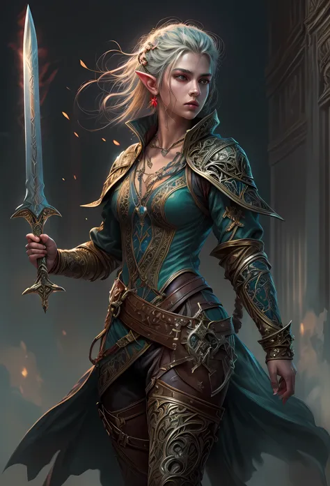 speedpainting a picture of a female elf (intense details, Masterpiece, best quality: 1.5) fantasy swashbuckler, fantasy fencer, ...