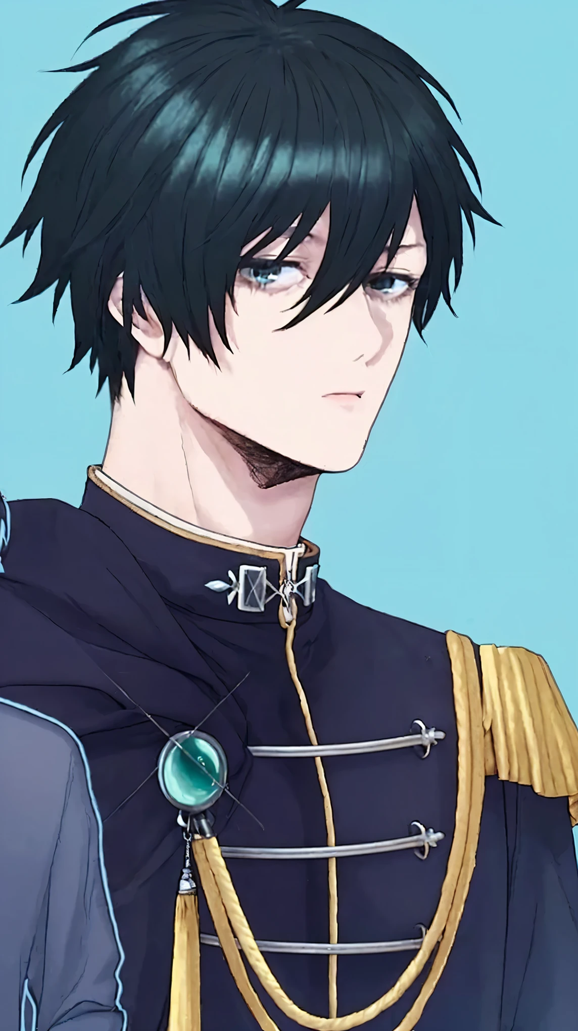 A close up of two anime characters with black hair and blue eyes - SeaArt AI