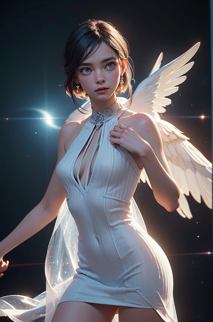 ((space, Distant stars), (Fantastic image, very beautiful - space girl), (1 girl; 1.3), (Face. figure))). ((Graceful forms. Graceful girl). (high quality), (stylization - animation, realism). (Dark cool colors mixed with warm shades). (angel girl), (photorealistic, Cinematic picture), (high detail, complete black hole, 8K. dynamic expressive image)). ((Very detailed eyes and face))), Beautiful detailed eyes. masterpiece, Best quality, full length portrait, amazing beauty, dynamic pose, нежное Face, and bright eyes)). ((She wears transparent, semi-sheer dress, emphasizing a slim figure). (She&#39;s an angel, descended into the underworld. She&#39;s a savior, light in the dark kingdom, radiating a soft glow. High detail, Other worlds, light of distant stars), (detail, high quality), (Muffled light, dark environments - the spooky cinematic setting is great)). ((Girl with white skin, realistic detailed skin, clear focus, volumetric mist near the floor, 8K, UHD, SLR camera, high quality, granularity. photorealism, lomography, fantastic dark art, Utopian reality)). ((готическое Face, gothic horror atmosphere, зловещая gothic aesthetics), (gothic art style, creepy gothic portrait, dark fantasy, mixed with realism, gothic aesthetics)).((Realistic black leather)).