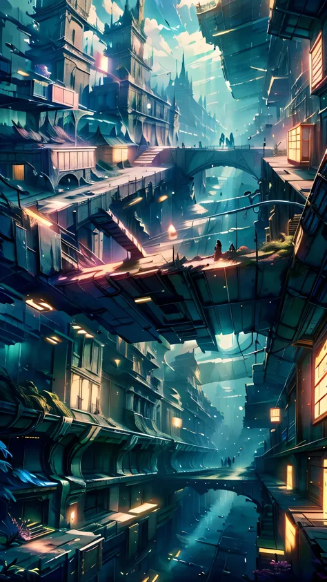 Cyberpunk cities in science fiction movies, Empty Streets, night, Chinoiserie architecture, Established, irregular, Circuit boar...