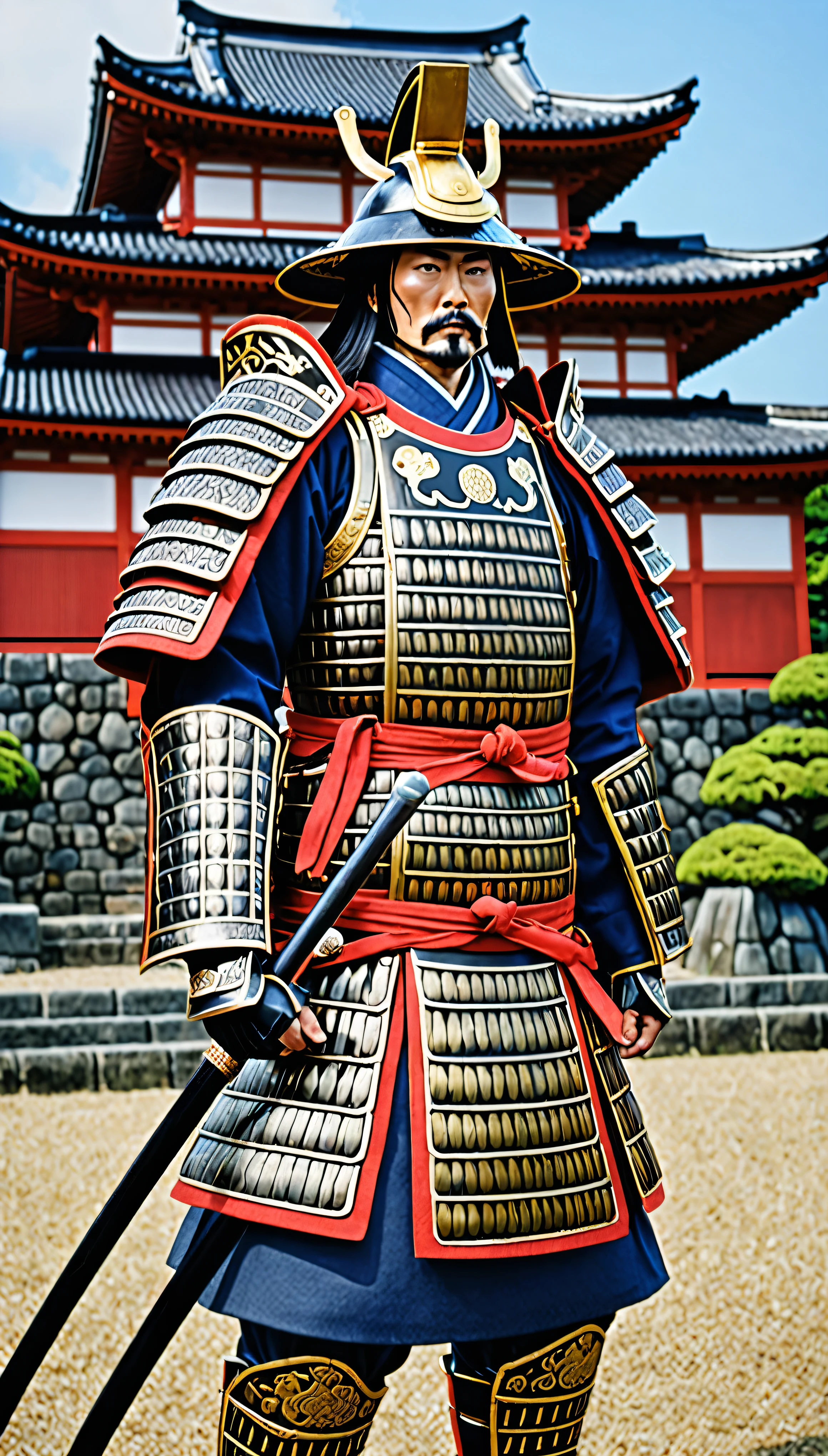 With high-definition images、Famous Sengoku Warlords、Presenting an impressive full-body depiction of Oda Nobunaga。The level of detail is incredibly deep、It&#39;s like a scene straight out of a blockbuster movie.。Azuchi Castle, a magnificent architectural marvel, forms the backdrop.、A realistic and photorealistic representation of Nobunaga(1.37)We are further strengthening。Dressed in real warrior costumes、From the intricate designs of the armor to the expressive lines of the face、Every detail comes to life in ultra-high resolution。This image, a masterpiece in itself,、Every pixel boasts impressive detail, crafted with meticulous attention to detail.