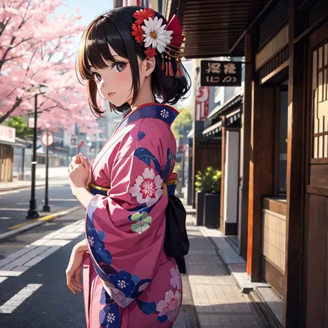 Girl in kimono colorful